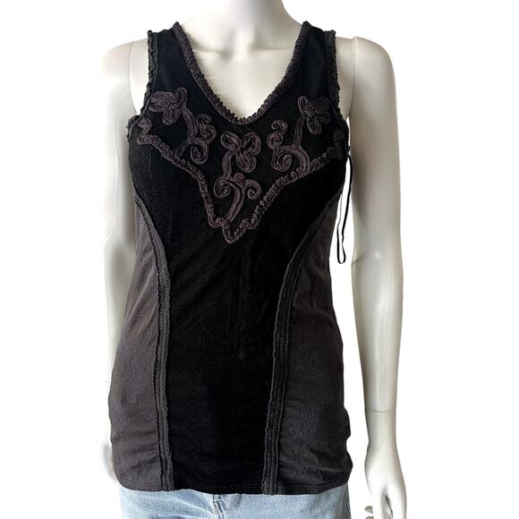 FREE PEOPLE Black Lace Detail Sleeveless Dressy Tank Top - Picture 1 of 10